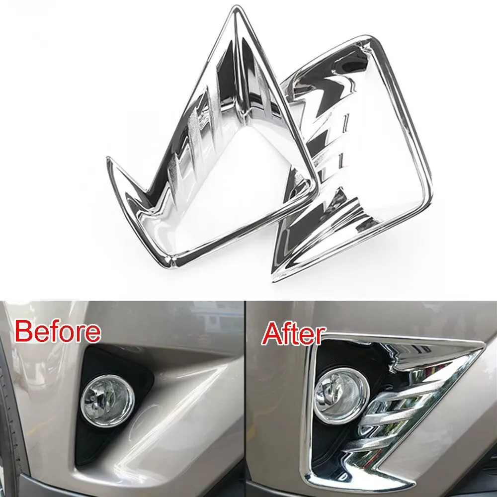 

BBQ@FUKA Exterior Parts Car-styling For 2016 2017 Toyota RAV4 ABS Chrome CAR Front Fog Light Lamp Cover Trim Shiny Car sticker