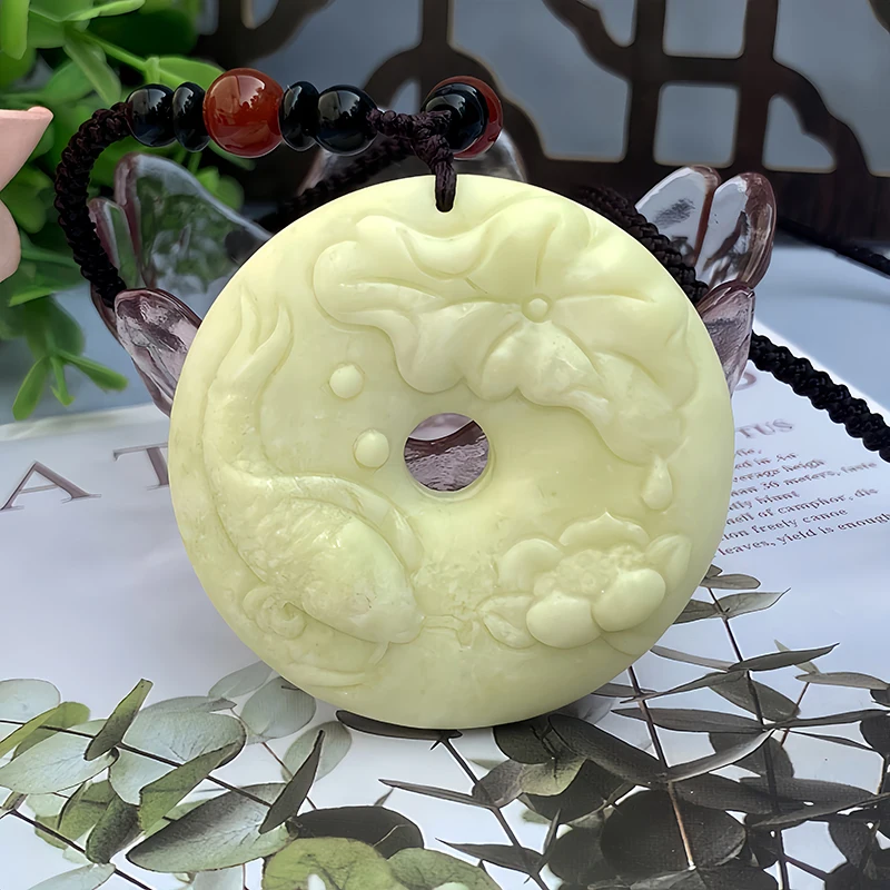 

Natural Real Jade Lotus Pendant Necklace Gemstones Carved Jewelry Chinese Amulet Gifts for Women Men Talismans Vintage Gift