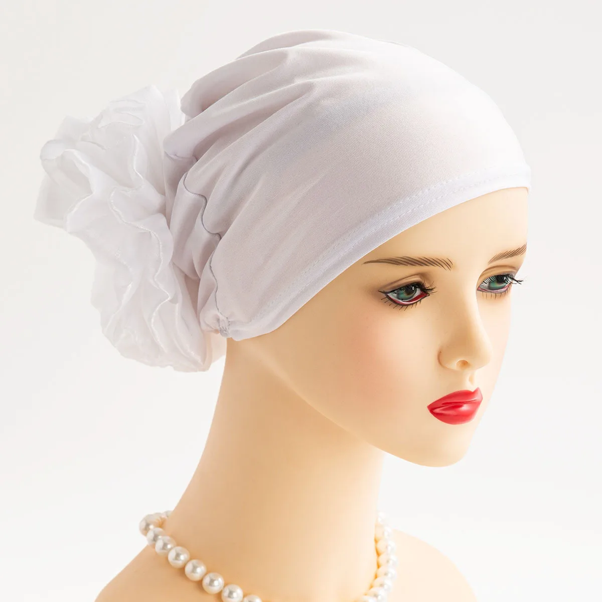 Women Fashion Big Flower Turban Elastic Cloth Hair Bands Hat Beanie Ladies Muslim Solid Hair Loss Scarf Cap Hair Accessories