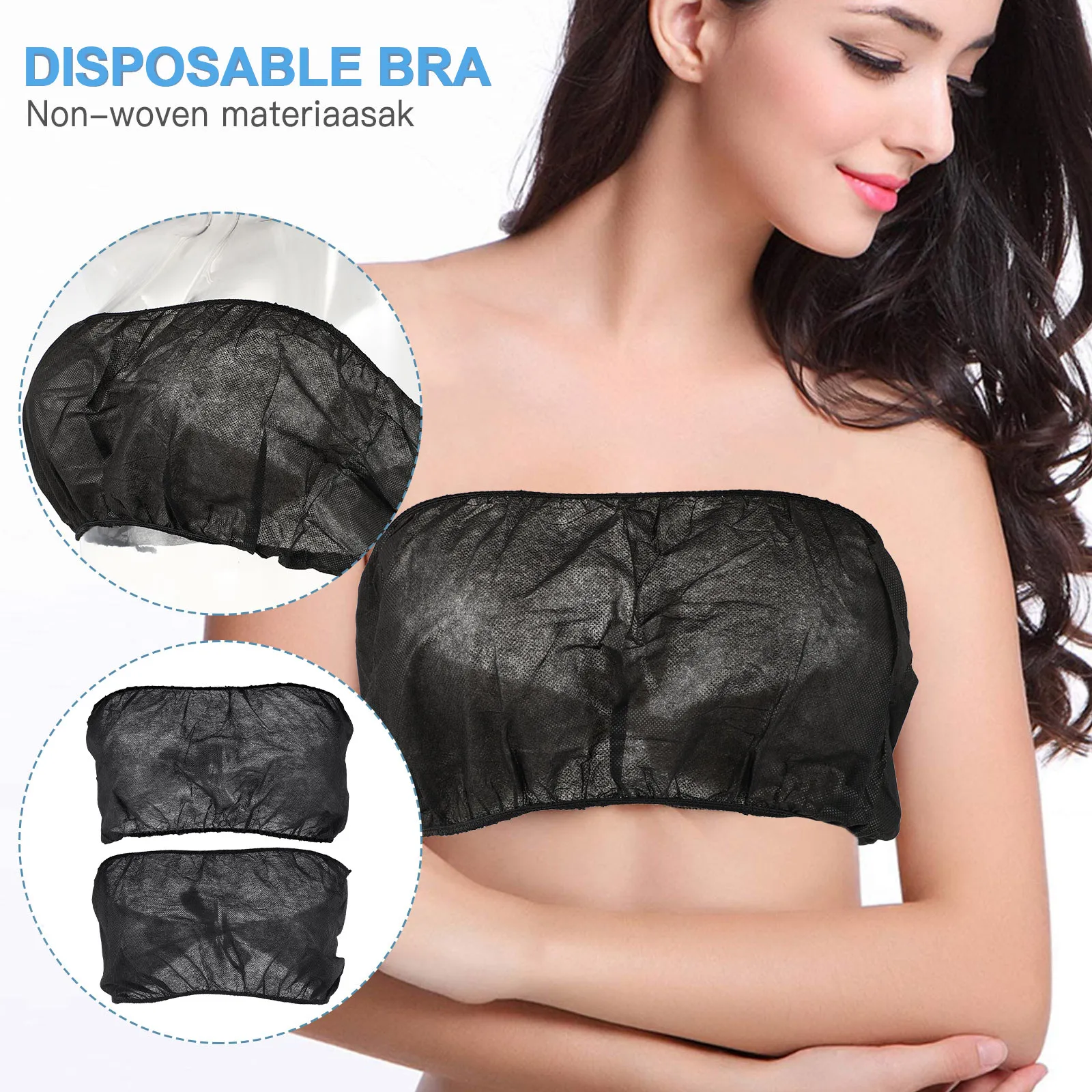 

15Pcs Disposable Bras Black Non-Woven Breathable Bra Women Spa Beauty Salon Underwear Adjustable Strapless Bra