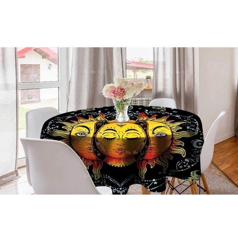 Psychedelic Sun Celestial Mystic Oaxaca Mexico Art Mayan Animal Pattern Bohemian Hippie Polyester Round Tablecloth By Ho Me Lili