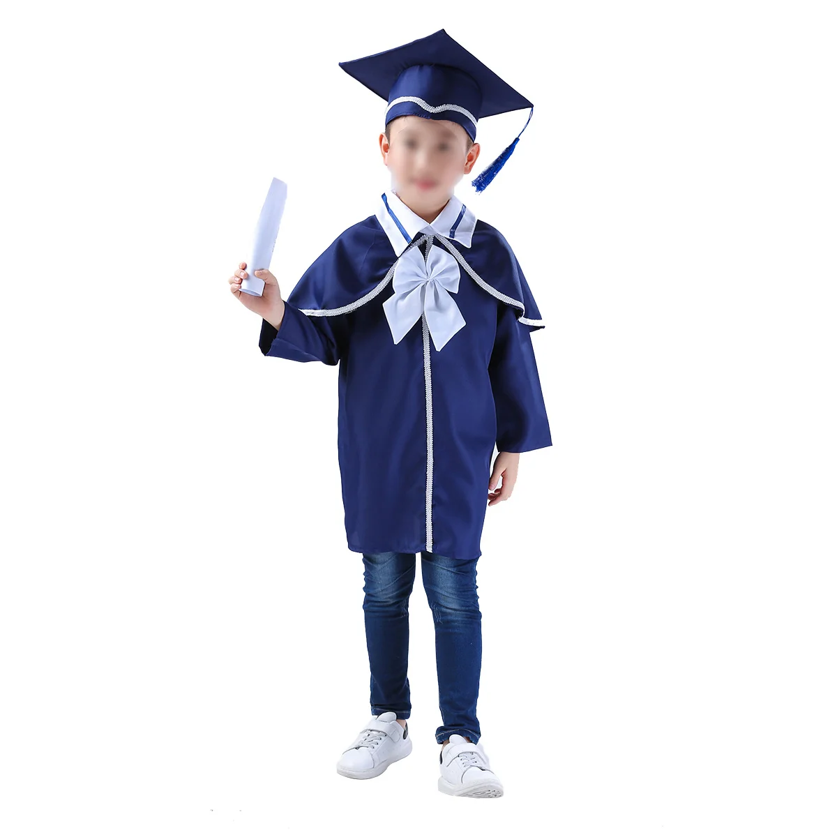 

Children's Graduation Gown Doctoral Gown Navy Blue 140cm Kids Reusable Comfortable Smooth Texture School Cosplay Photography