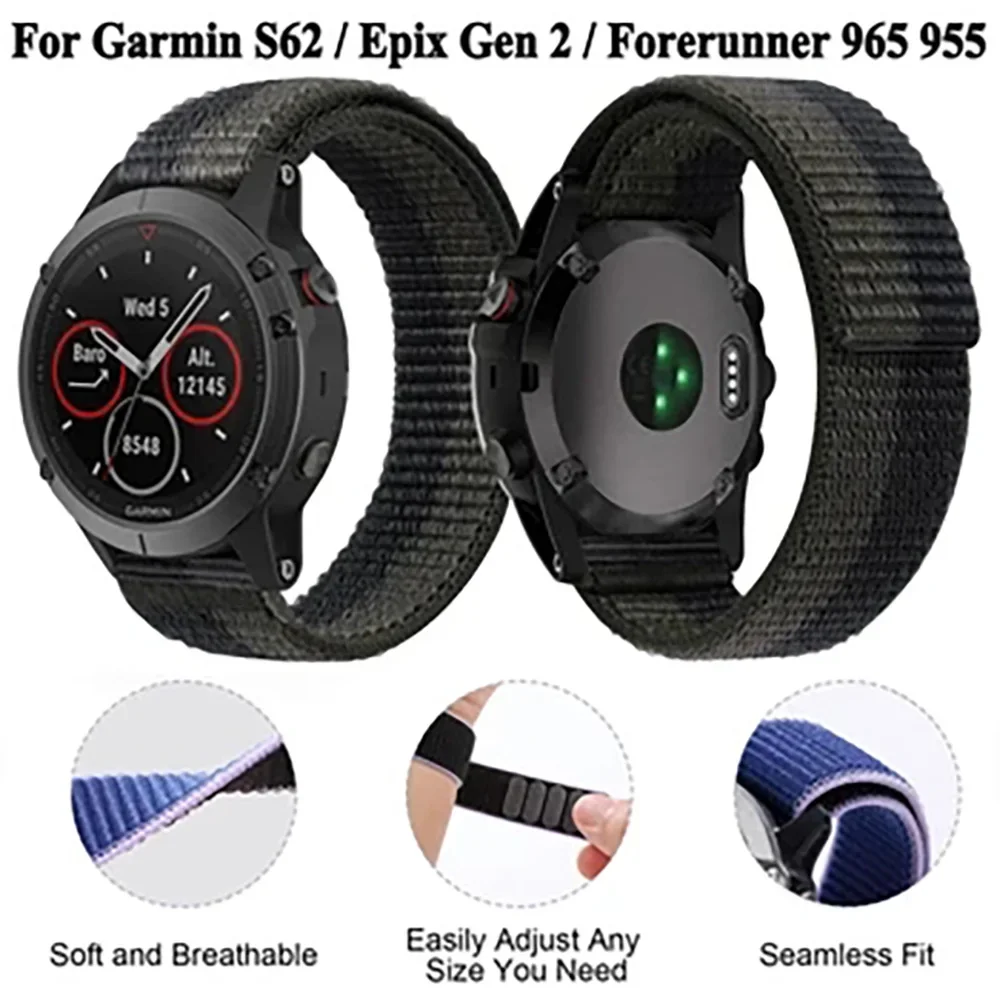 

Нейлоновый ремешок с крючком 26 мм 22 мм для Garmin Fenix 6X 6 Pro 5X 5 7X 7 Epix 2 Forerunner 965 955 945 935 Браслет для часов