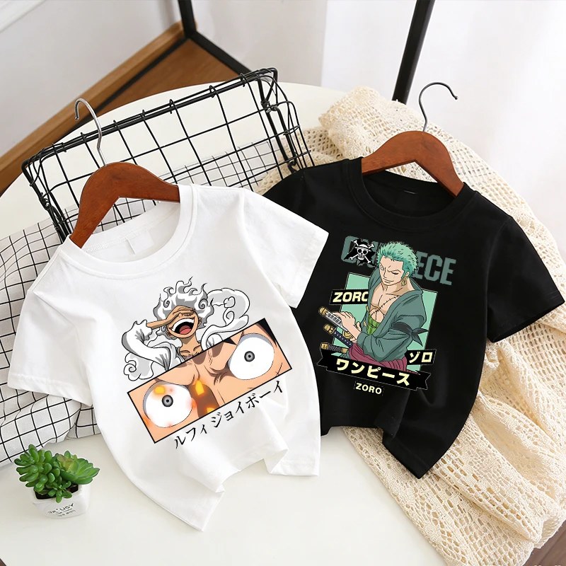 

One Piece Girl Boy T-shirt Children Cotton Short Sleeves Anime Cartoon Tees Fashion Round Neck T Shirt Kids Tops Summer Clothes