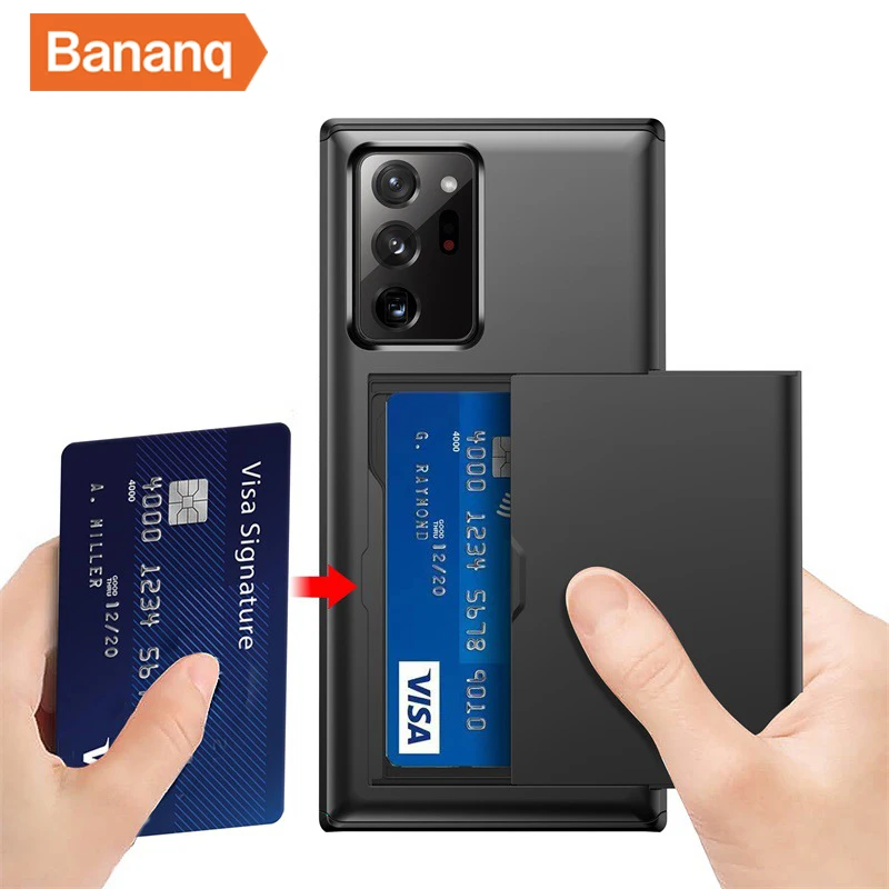 Bananq Slide Card Slot Phone Case For Samsung S25 S24 S23 S22 S21 Ultra Plus FE Shockproof Card Bag Cover For Note 20 10 Plus