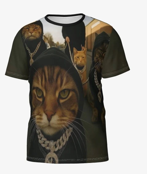 

European Fashion Cat Funny Expression Fashion Explosion Men and Women Can Wear Casual Round Neck Short Sleeves