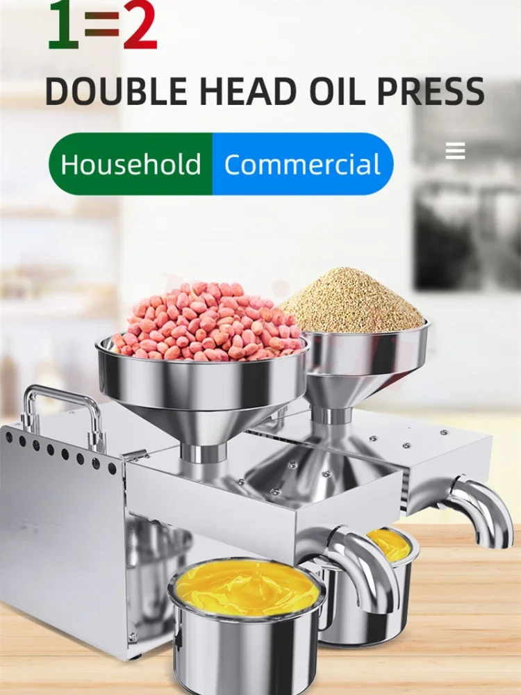 Commercial Double Head Oil Press Stainless Steel High Extraction Rate Press Flaxseed Sunflower Seed Coconut Meat B02