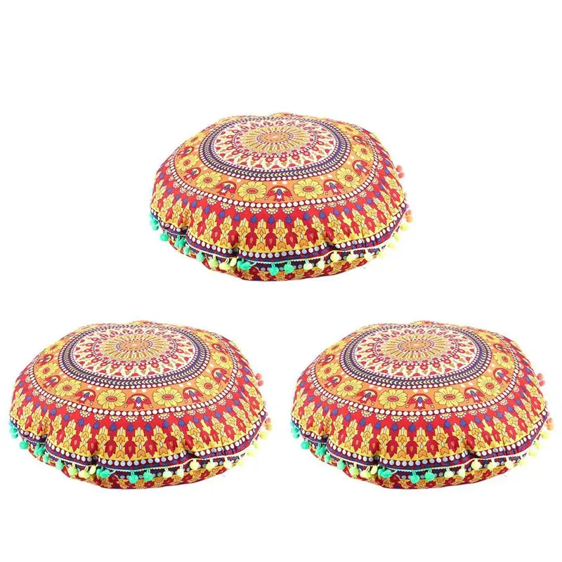 BMBY-3X Indian Mandala Floor Pillows Round Bohemian Cushion Cushions Pillows Cover Case 13