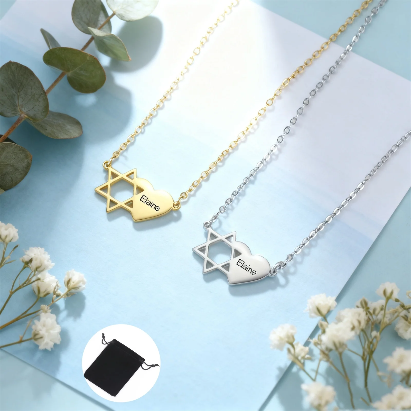 Customized Name Love Hexagonal Star Necklace Stainless Steel Personalized Heart David Star Necklace Fashion Jewelry Gift