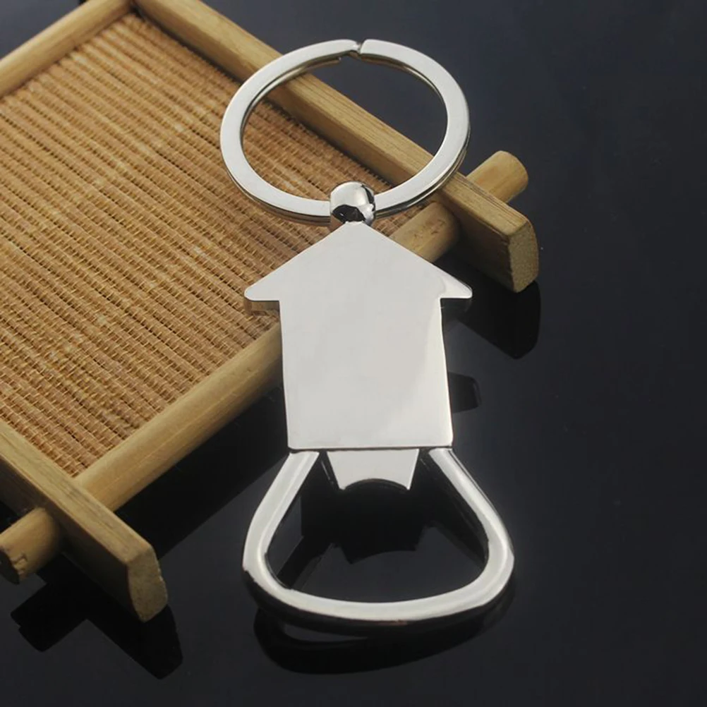 

2pcs House Shape Metal Keyrings Bottle Openers Wine Beer Opener Unique Keychain Creative Gift Silver Color