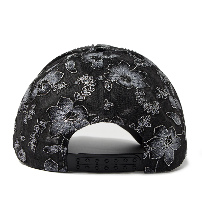 CNTANG Women Mesh Baseball Cap Summer Fashion Flower Rhinestone Embroidered Sun Hat Snapback Casual Breathable Caps For Female