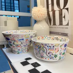 Cute Graffiti Hat Rice Bowl,Cartoon Ceramic Bowl Creative Tableware,High Beauty Home Instant Noodles Bowls,Moving Gift 4.5/5.5in
