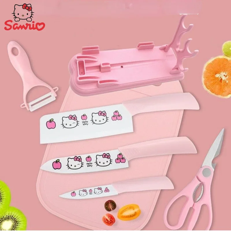 Hello Kitty Animation Cartoon Fruit Knife Creative Kawaii Rust-proof Kitchen Knife Cutting Board Kitchen Knife Combination Set