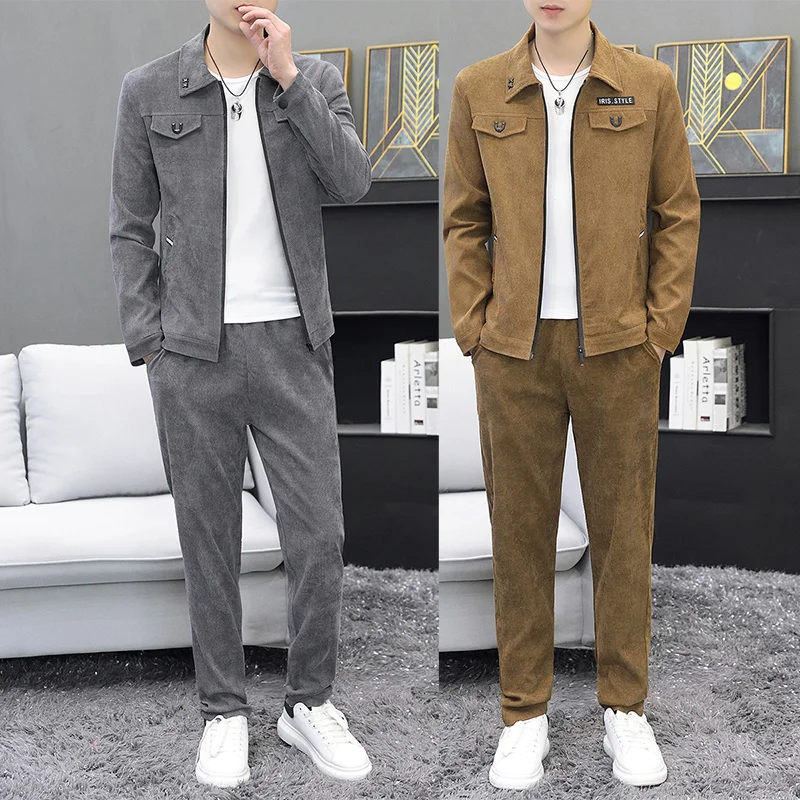 Corduroy Sets Men 2023 Autumn New Two Piece Long Trousers and Jakcet Clothing Casual Track Suit Male Big Pockets Sweatsuits