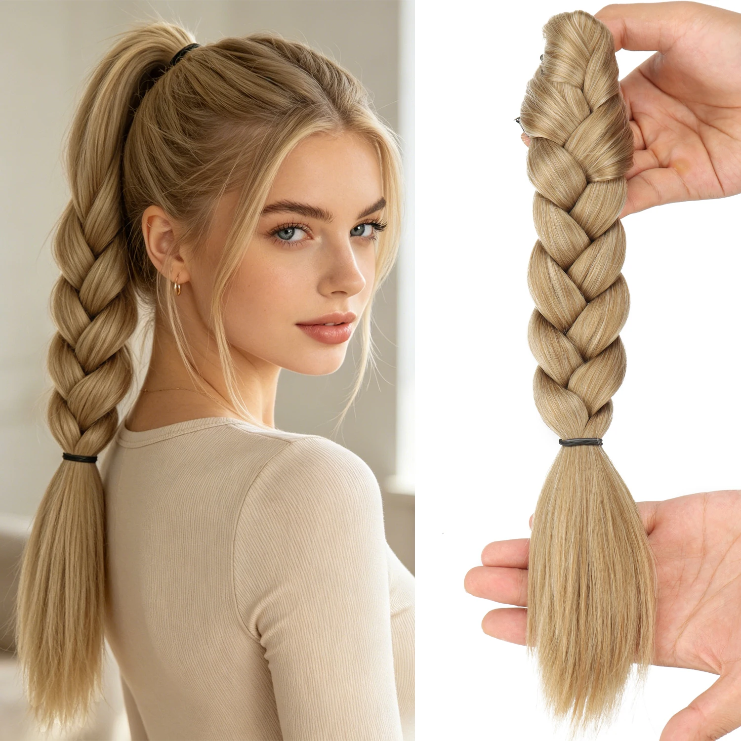 Synthetic Claw Clip Twist Braid Ponytail Black Blonde Heat Resistant Twist Braid Ponytail Hair Extensions For Women Daily Party