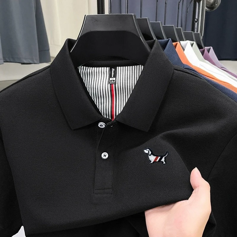 

Men's Business Casual Short Sleeve Polo Shirt Solid Color with Badge Fashionable Breathable Comfortable Versatile Business Top