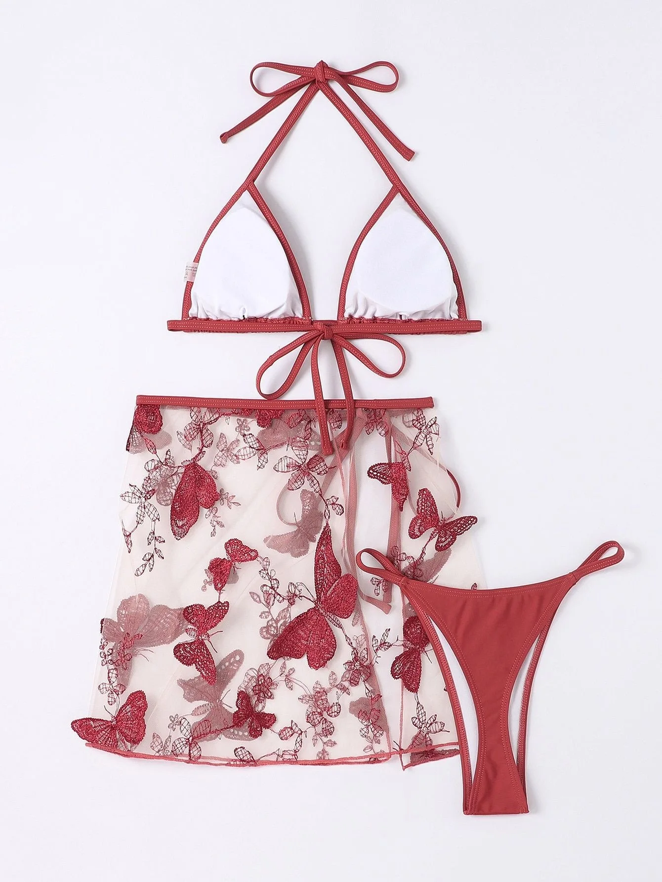 sexy halter tie micro bikinis sets three pieces with embroidery butterfly lace tie skirt swimsuits bathing suit swimwear biquini