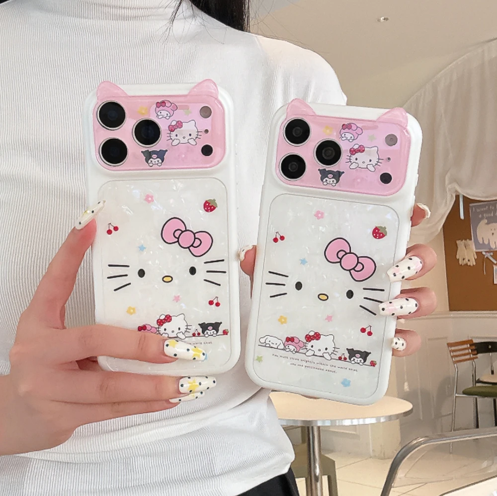 3D Stereoscopic Cute Cartoon Sanrio Hello Kitty Cat ears Phone Case For iPhone 17 16 15 Pro Max Shockproof Hard Acrylic Cover - view 3