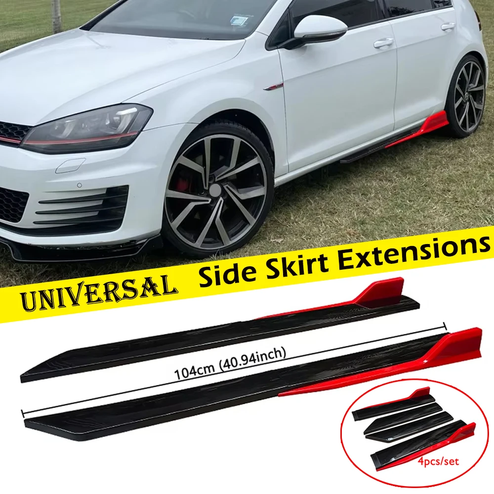 

Универсальные удлинители боковой юбки автомобиля, черные + красные разветвители крыльев, 41-дюймовая защита бокового кузова автомобиля для BMW, Audi, VW