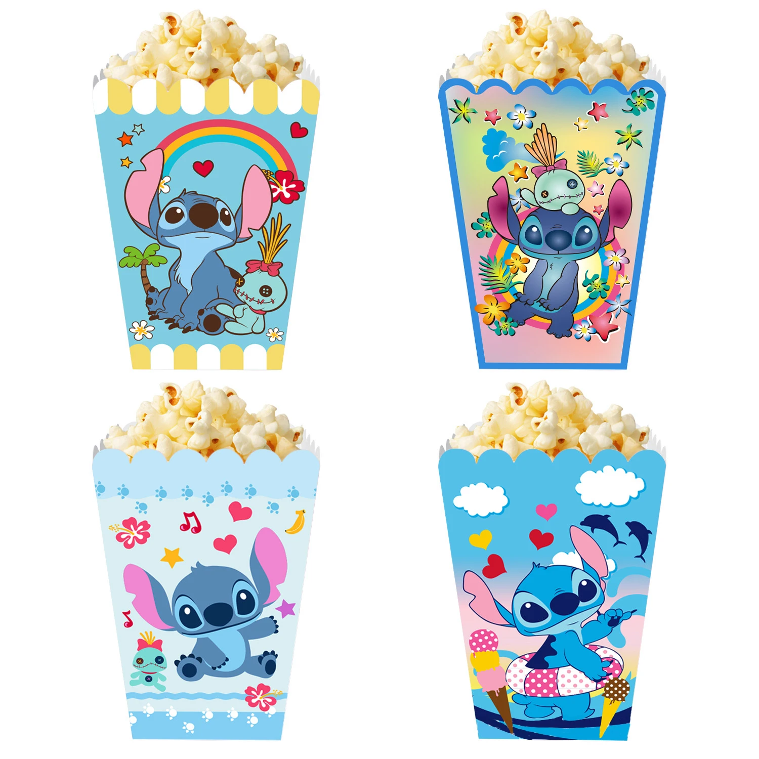 12/24pcs Disney Lilo Stitch Candy Popcorn Box Cookies Chocolate Snacks Boxes Boy Girl Birthday Party Stitch Popcorn Box Supplies