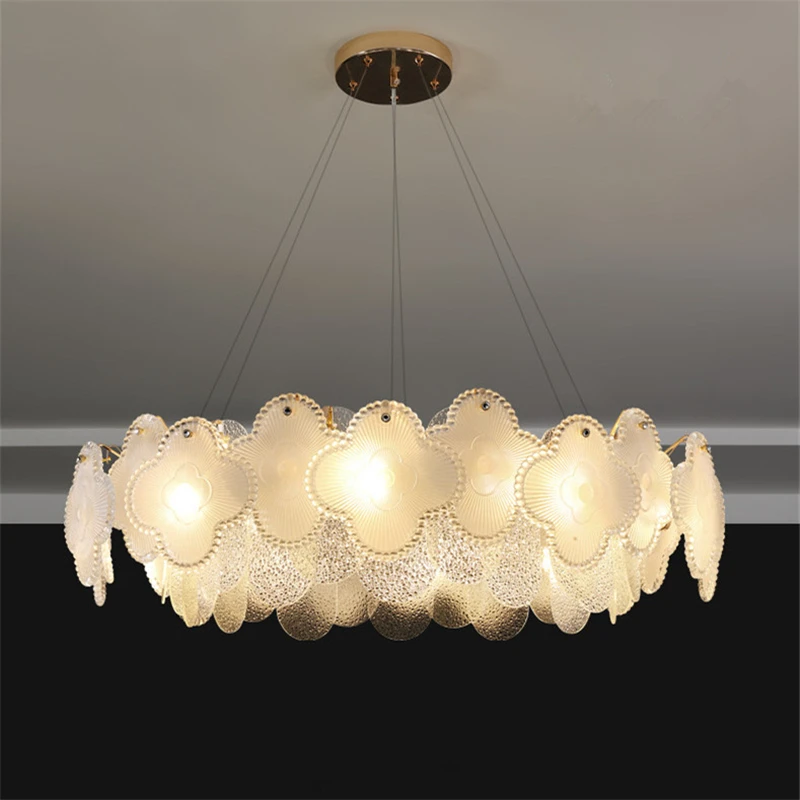 Imagem -04 - Moderno Nordic Vidro Teto Lustres Redonda Flor Pétala Led Pingente Luz Suspensão Luminária Lustre Branco Designer