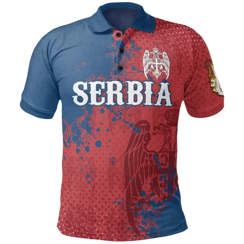 Fashion Serbia Flag 3d Printed Polo Shirt Men Summer Casual Short Sleeved Sports Tees Lapel Oversized Shirts Street Tops T-shirt