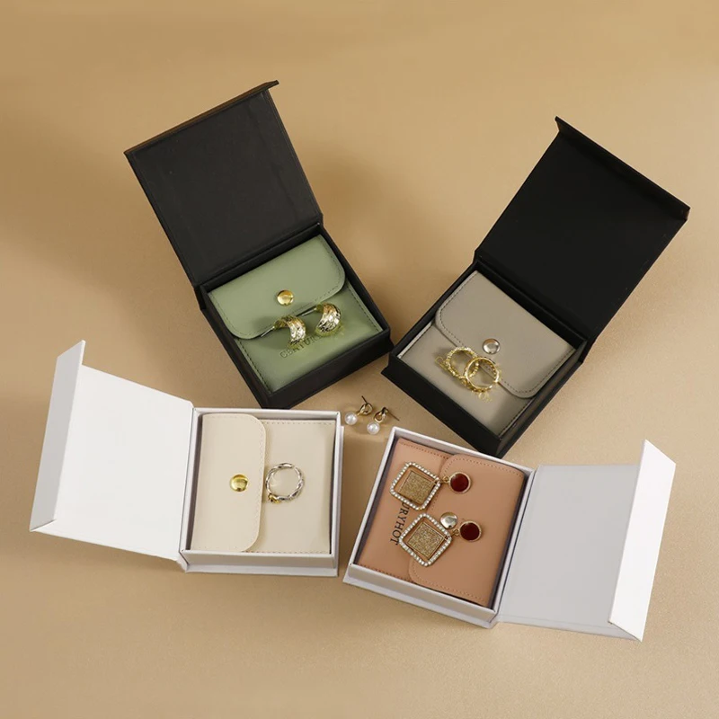 

Pu Leahter Packaging Bag Set Flip-Top Paper Jewelry Box Necklace Earrings Bracelet Storage Gift Box High-End Jewelry Organizer