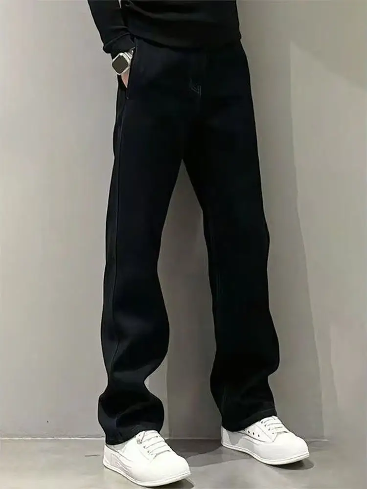 

Мужские модные джинсы с флисовой подкладкой, повседневные свободные удобные брюки прямого кроя, осенне-зимние, теплые, простые, стильные