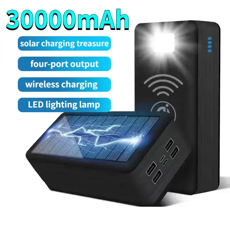 Solar Power Bank 30000mAh Solar Charging Mobile Phone Wireless Charging Large Capacity Battery External Battery Fast Charging