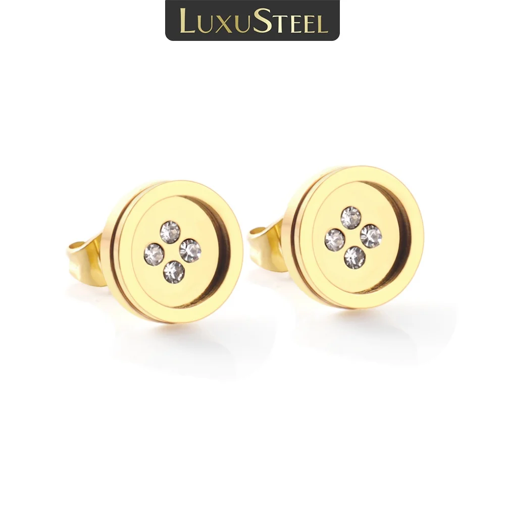 Luxus Stahl weibliche Accessoires Edelstahl runde Zirkonia Anti-Allergie Ohr stecker Gold Farbe Ohrring Schmuck