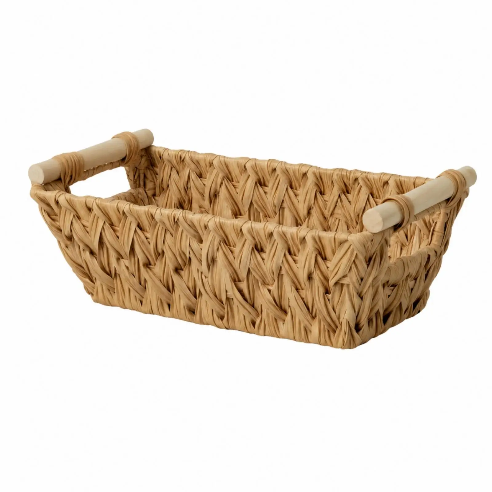 Decorative Storage Basket for Living Room Organizer Handwoven Grass Look Rectangular Basket with Rounded End Handles