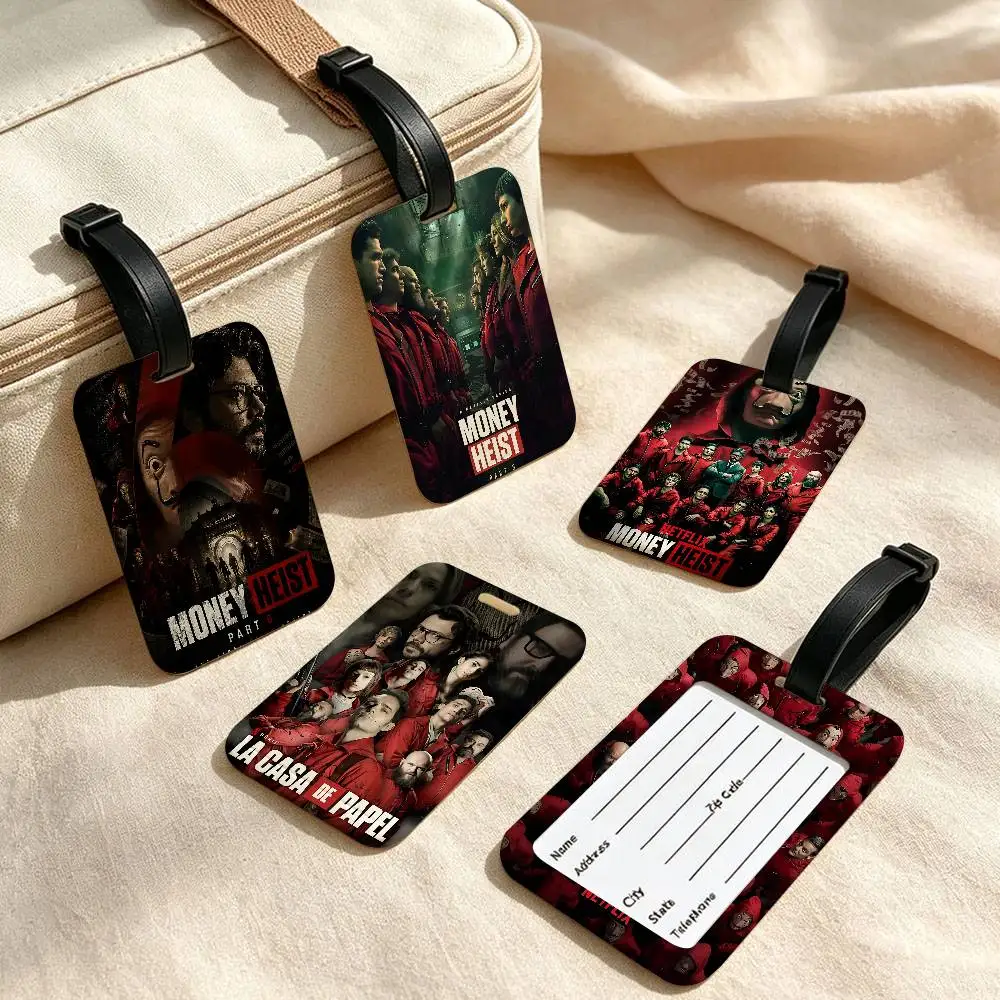 Crime D-Drama M-Money H-Heist Durable PVC Anti lost Baggage Tag With Info Card Lightweight Luggage Identification Label