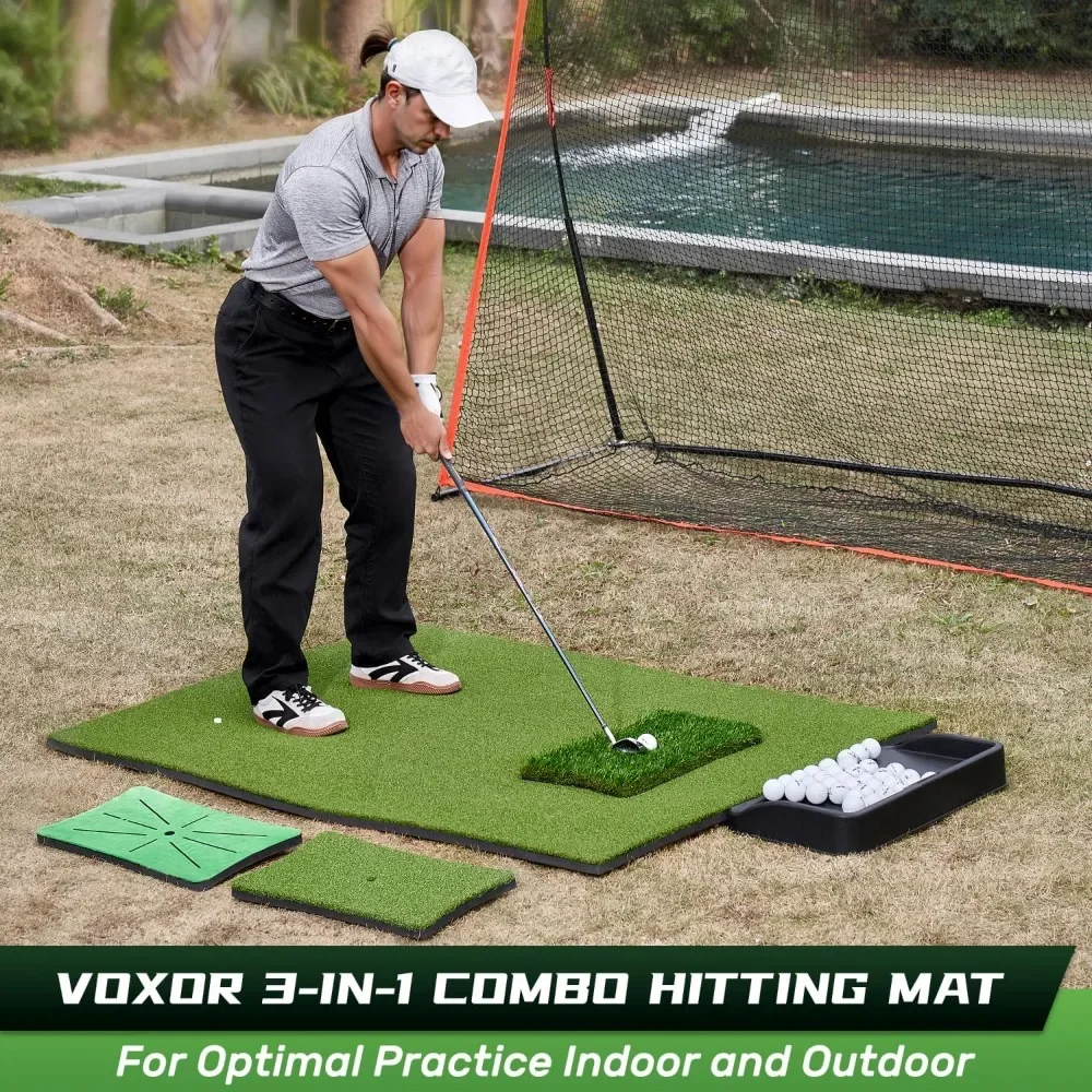 3-in-1 Golf Hitting Mat, 5x4 ft Golf Mats Practice Indoor/Outdoor, Professional Golf Matt Includes 3 Interchangeable Strips