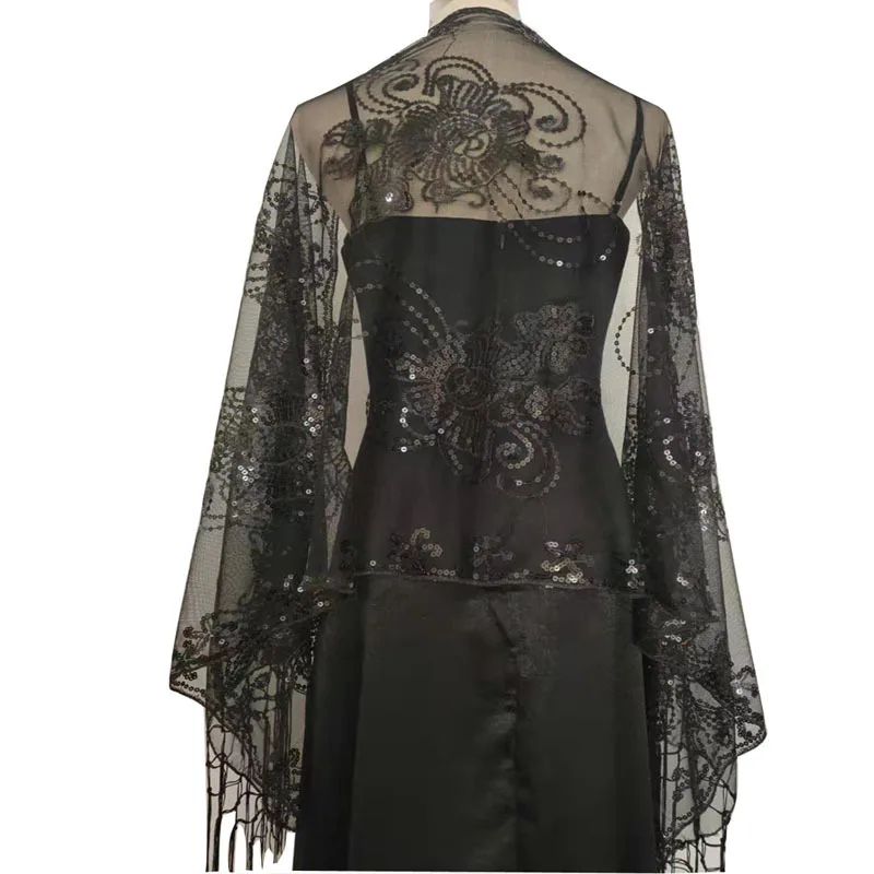 Chal elegante de lentejuelas de malla brillante para mujer, vestido de noche con flecos, chal de dama de honor nupcial, Boleros, envolturas para