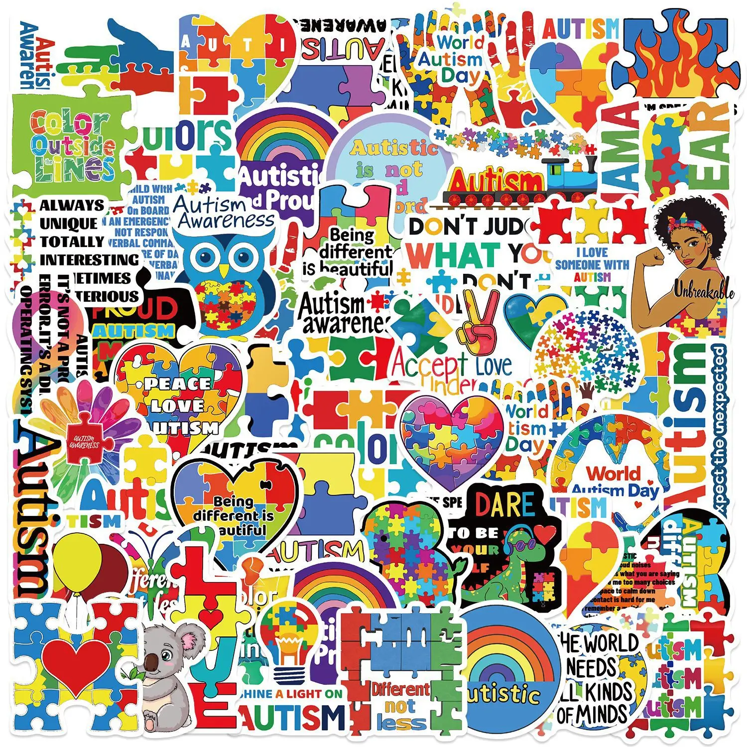 

50Pcs Cartoon Autism Awareness Stickers Waterproof DIY Stickers Decorations for Luggage Guitar Children's Autism Day Gifts