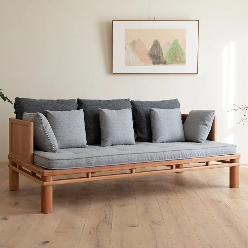 New Chinese Zen black walnut mahogany fabric solid wood sofa combination
