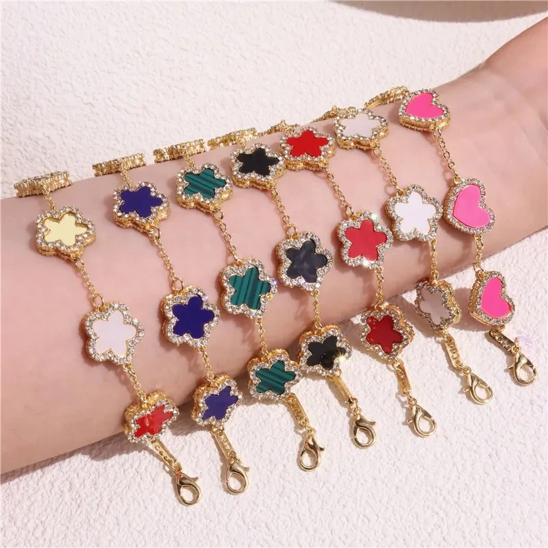 HUANZHI Rhinestone Flower Bracelets Colorful Star Adjustable Cuff Bangle Charm Wedding Party Vintage Jewelry New for Women