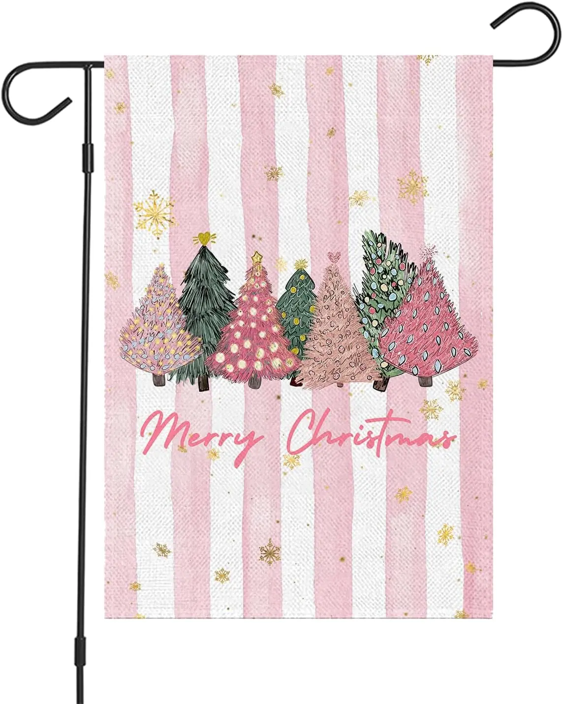 Watercolor Christmas Tree Pink Stripes Garden Flag 12'' x 18'' Vertical Double Sided Winter Outdoor Decorations