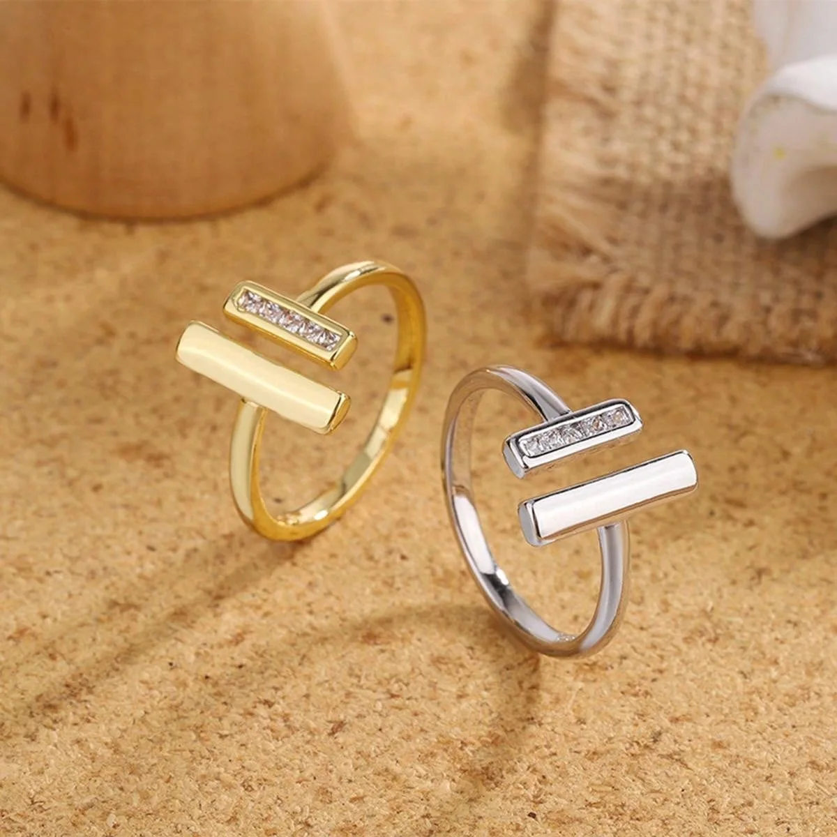 Luochen Double T-shaped Ring with Diamond Inlaid Design, Niche Instagram Coldness Style Ring, Birthday Gift, Gift Handpiece