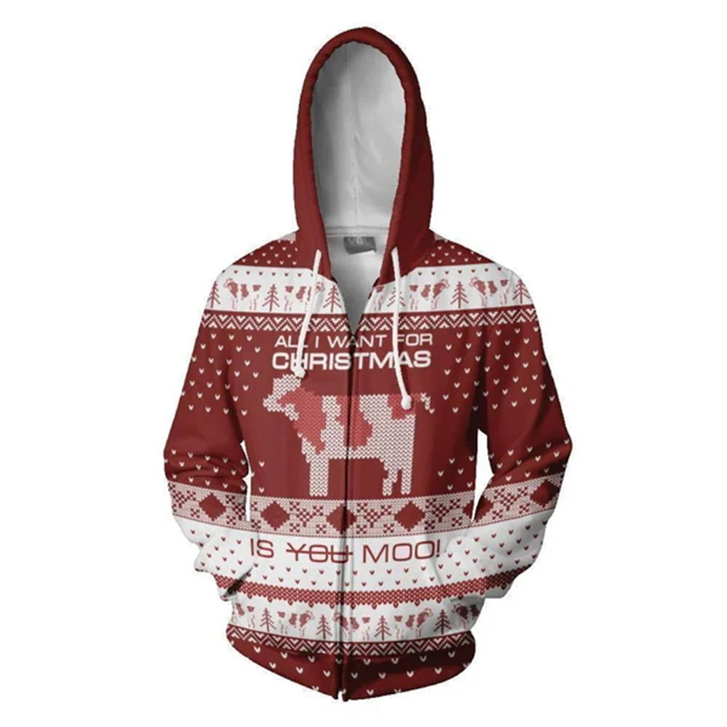 جديد عيد الميلاد زمم هوديي للرجال النساء البقرة الألبكة ثلاثية الأبعاد البلوزات الملونة عادية هوديس القمم Y2k البلوفرات المتضخم الرجال معاطف #5