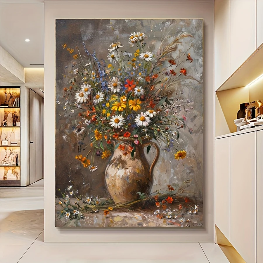Kein gerahmte botanische Blumen-Leinwandkunst, Vintage-Vasen-Blumenmalerei, moderne abstrakte Poster, geeignet für Schlafzimmer und Wohnzimmer