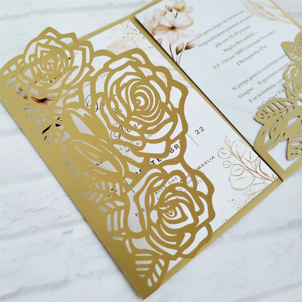 Champagne Gold Wedding Invitatios With Thickness Envelopes Customzied Invite RSVP Printing 50 Sets