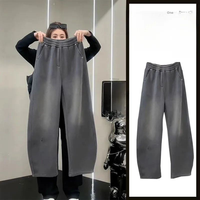 

Женские винтажные свободные повседневные брюки больших размеров с высокой талией, скрывающие недостатки фигуры, модные длинные брюки для весны и осени, для фигуры типа «груша»