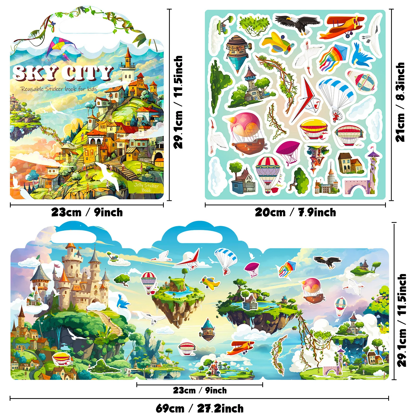كتاب ملصقات Bview Art Sky City: كتاب تثبيت جل للتركيز والوقت الهادئ قابل لإعادة الاستخدام لربط الوالدين والطفل #5