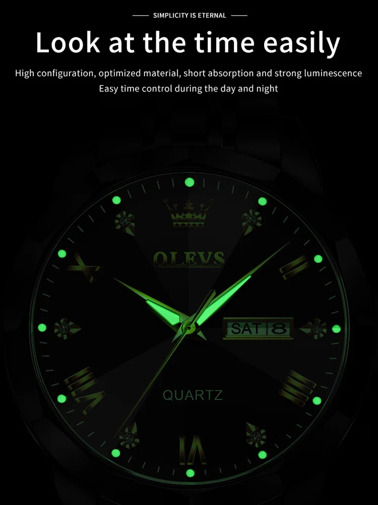 OLEVS Watch for Men Luxury Brand Black Steel Strap 3ATM Waterproof Date Luminous Quartz Men\'s Watches Reloj Hombre