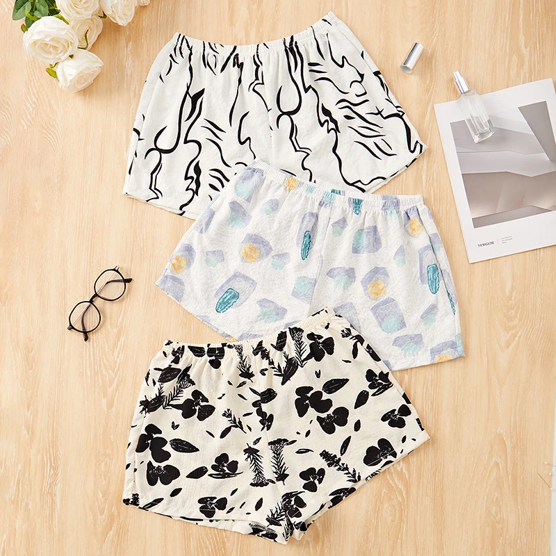 여성용 대비 얼룩말 프린트 파자마 바지 3피스 캐주얼 패턴이 있는 신축성 있는 허리 반바지는 편안한 편안한 핏 잠옷입니다