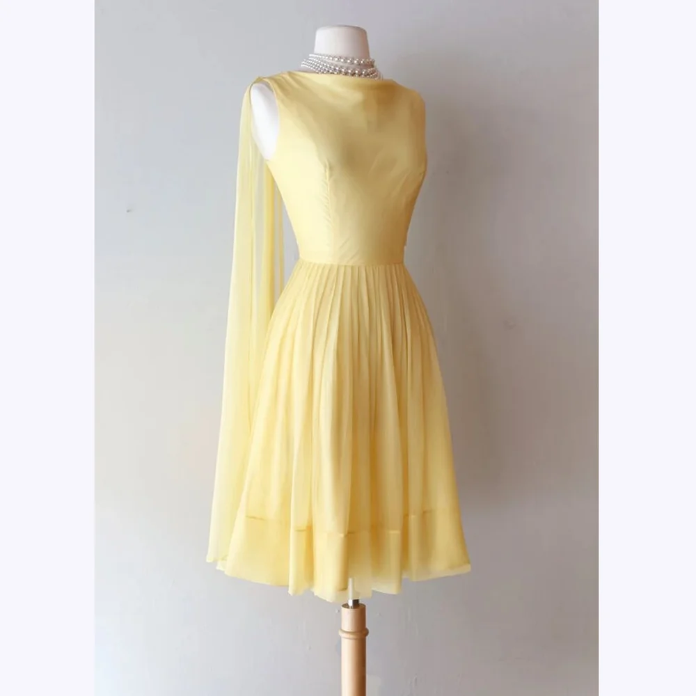 

Желтые платья для выпускного вечера с круглым вырезом, вечернее платье без рукавов длиной до колена, элегантное женское вечернее платье для особых случаев, Vestideo