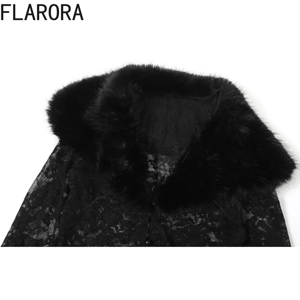 FLARORA مثير الدانتيل الفراء المرقعة 2 قطعة مجموعات امرأة الجاكار الخامس الرقبة زر واحد سترات ضئيلة و مضيئة السراويل الدعاوى ملابس الحفلات