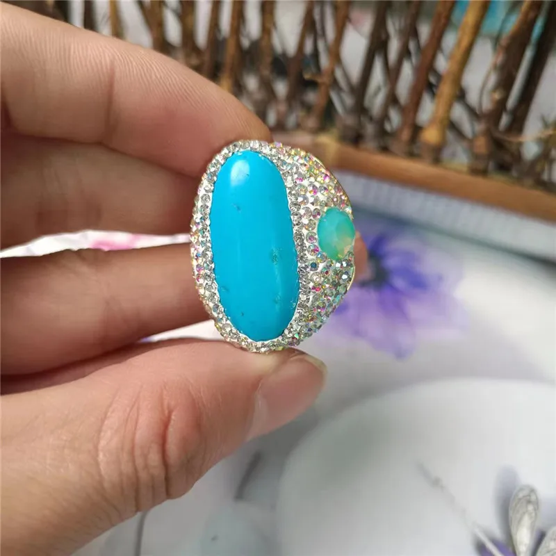 European and American Fashion Optimization Blue Turquoise Women's Ring Elegant and Simple Ladies Banquet Party Exquisite Jewelry