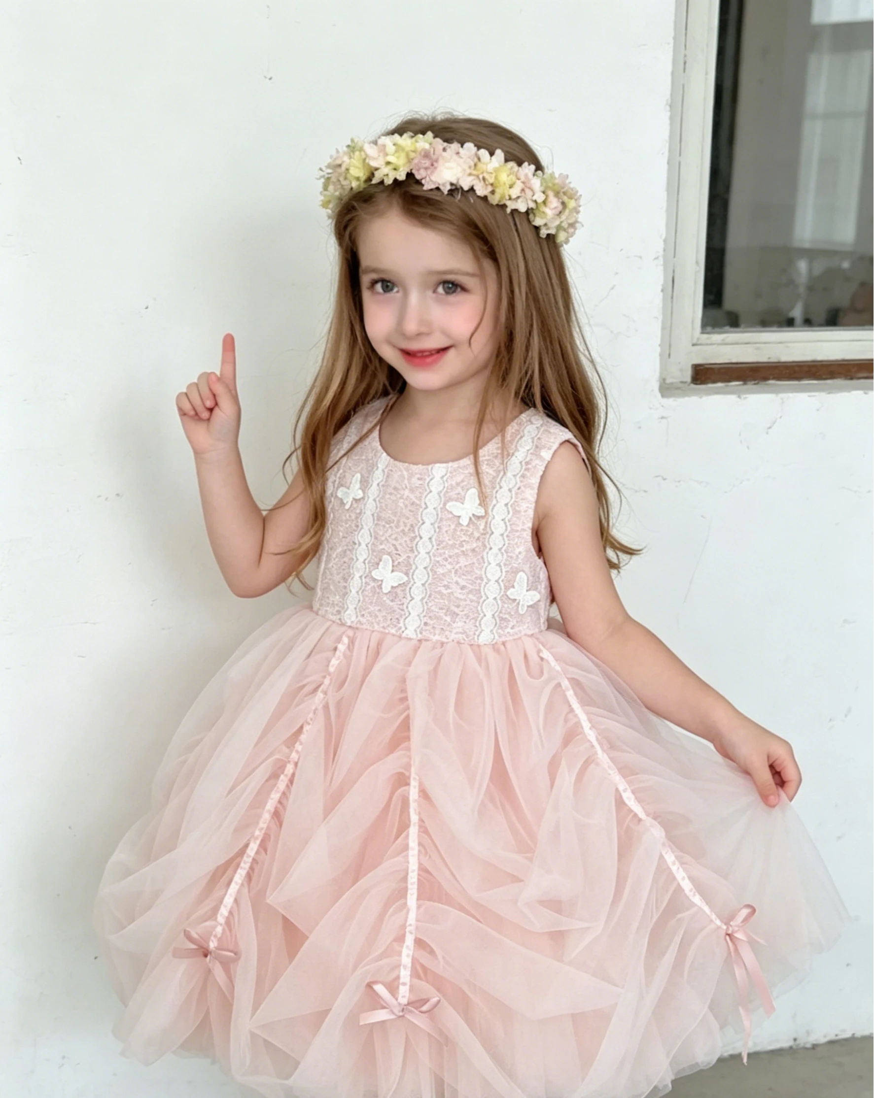 Girls Sweet Dress 2026 Summer New Girls Bow Tie Suspender Gauze Dress Korean Children Princess Fluffy Gauze Dress